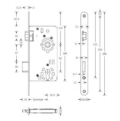 Einsteckschloss Haustürschloss Serie 28 für Profilzylinder DIN (65mm x 92m ) R/L