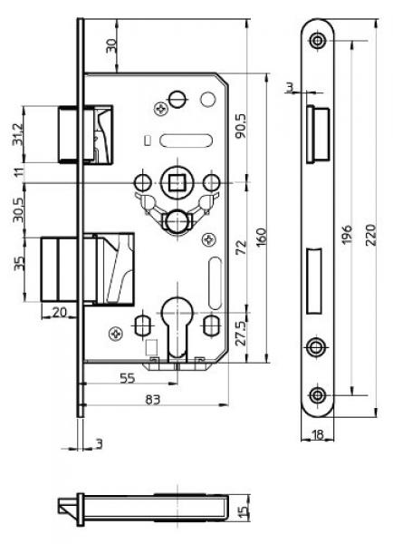 Einsteckschloß für Zimmertüren BB 72 TGL (DDR) R/L