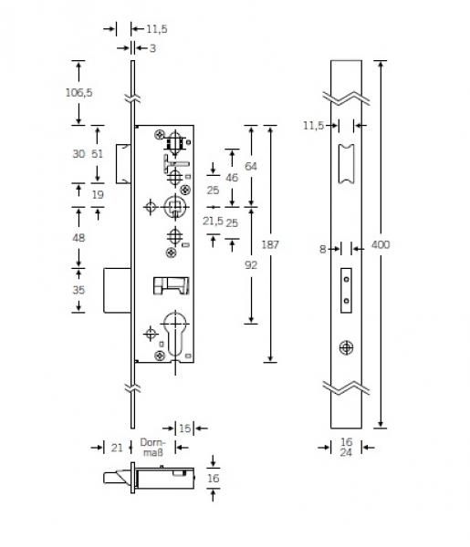 Rohrrahmenschloß RR02 30/35/40/45mm Dorn, 16 mm Stulp, 400mm EXTRA Lang