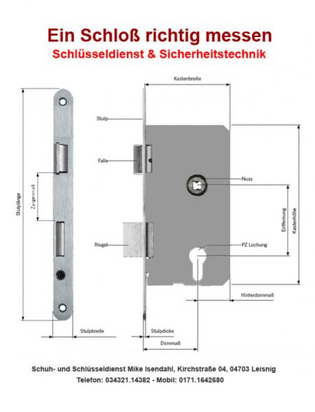 Einsteckschloss für Feuerschutztüren PZ 72, Dorn 65mm, 24mm Stulp  R/L