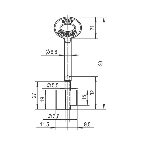 tresorschluessel stuv-90 mm